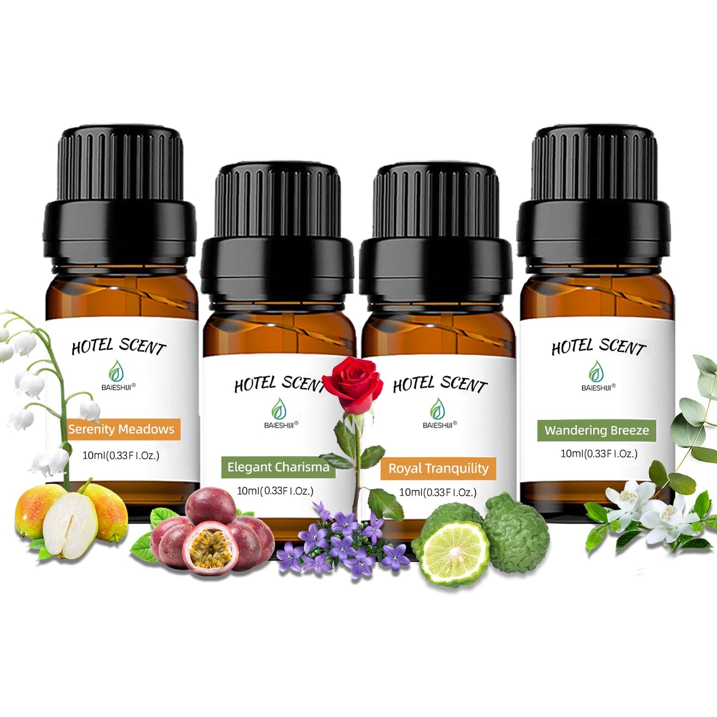 BAIEHSIJI Hotel Scents- Hotel Diffuser Oil Pure Essential Oil Scent - Top 4x10ML Home and Luxury Hotel Inspired Aromatherapy Scent Diffuser Oil
