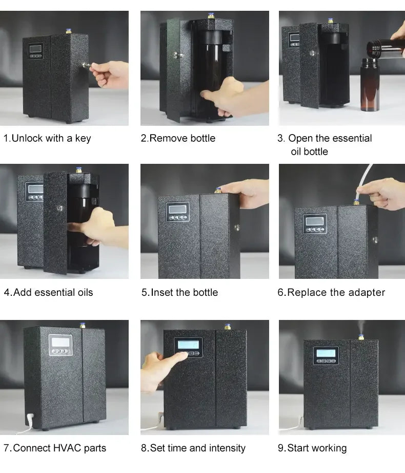 Popular Hotel 800ml Air System HVAC Aluminum Wall Mounted Scent Diffuser Machine Commercial Wifi Fragrance Oil Aroma Diffuser