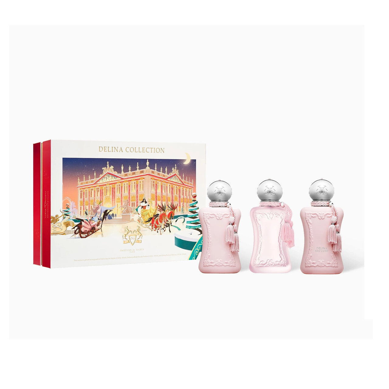 Parfums de marly delina 3 pcs set for women: 1 oz eau de parfum spray + delina exclusif 1 oz eau de parfum spray + delina la rosee 1 oz eau de parfum spray.